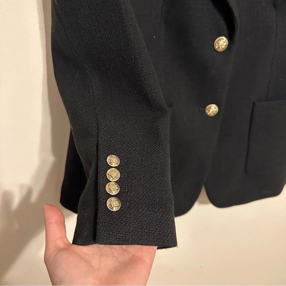 Ann Taylor Greenwich Woven Blazer Velvet Collar size 10 Black